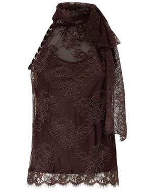 Pinko Skoda Lined Lace Top - Brown