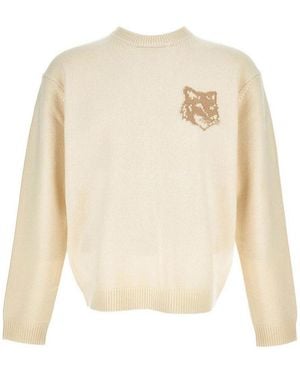 Maison Kitsuné Maison Kitsun㉠Fox Head Intarsia Knitwear - White