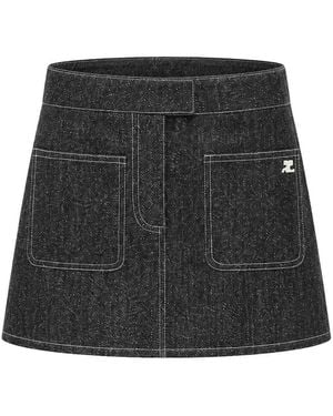 Courreges Two-Pocket Denim Tweed Miniskirt - Black