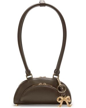 Self-Portrait Leather Shoulder Bag With Charms - Brown