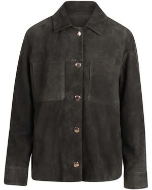 Max Mara Suede Jacket With Metal Buttons - Black