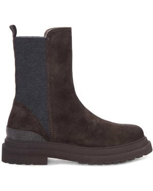 Brunello Cucinelli Suede Chelsea Boot With Luggage Sole - Brown
