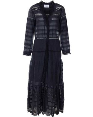 Isabel Marant Daniva Dress Lace Embroidery Long Silhouette - Blue