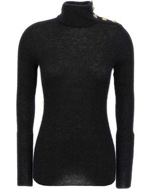 Balmain Mohair Button Sweater - Black
