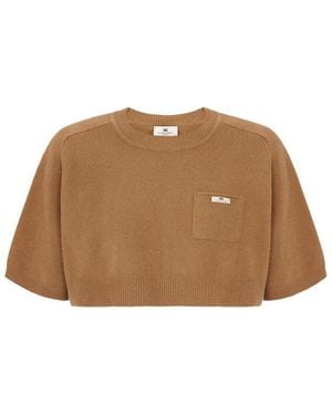 Elisabetta Franchi Camel Wool Cropped Jumper - Brown