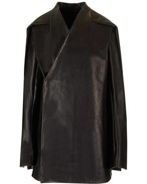 Rick Owens Officier Washed Leather Jacket - Black