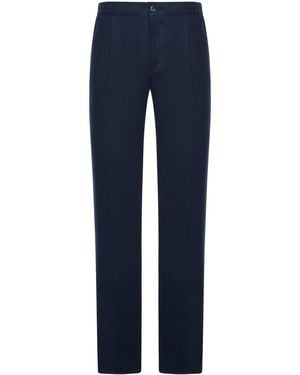 Kiton Straight Fit Linen Trousers - Blue