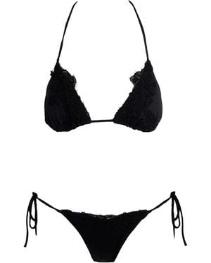 Ermanno Scervino Bikini With Triangle And Lace Chantilly - Black