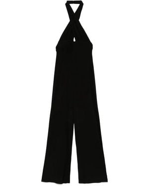 Norma Kamali 'Cross Halter Straight Leg' Jumpsuit - Black