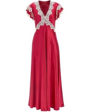 Alberta Ferretti Satin And Lace Dress - Red