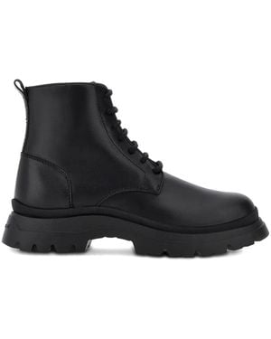 Hogan H692 Lace-Up Leather Boots With Zip Shoes - Black