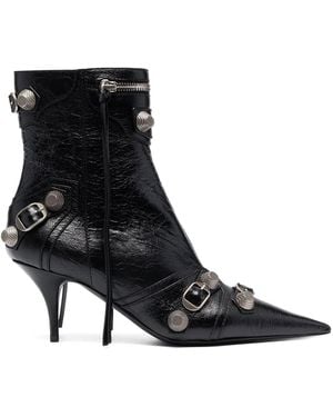 Balenciaga Cagole Studded Leather Ankle Boots - Black
