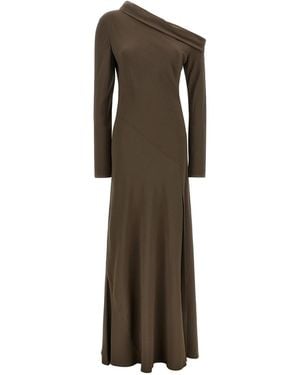 Alberta Ferretti Bare Shoulder Dress - Brown