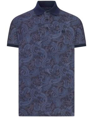 Etro Cotton Piqu Polo Shirt With Paisley Print - Blue