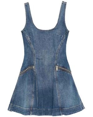 Self-Portrait Denim Flared Mini Dress - Blue