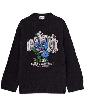 Ganni Oversized Jumper Flower - Blue