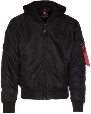 Alpha Industries Logo Print Hooded Jacket - Black
