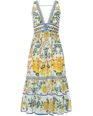 FARM Rio Long Dress With Floral Print And Deep V-Neck - White