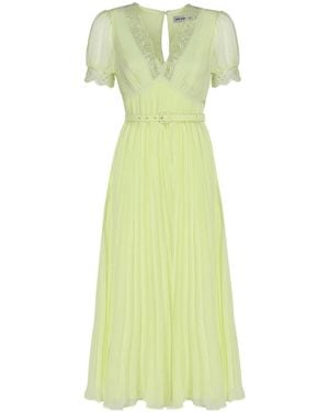 Self-Portrait Chiffon Midi Dress With Lace Detail - Green