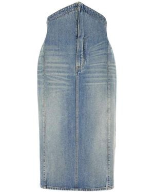 McQueen Denim Midi Skirt - Blue