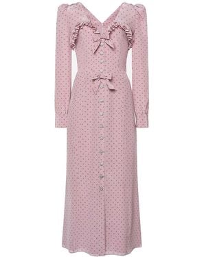 Alessandra Rich Polka-Dot Midi Dress With Ruffles - Pink
