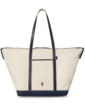 Polo Ralph Lauren Canvas Travel Bag With Leather Profiles - Natural