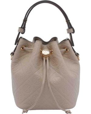 Tory Burch Mini T Monogram Pebble Bucket Bag - Natural