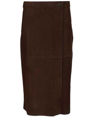 P.A.R.O.S.H. Suede Midi Skirt - Brown