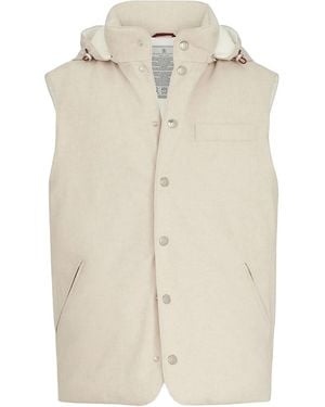 Brunello Cucinelli Bonded Wool Flannel Down Vest - White