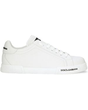 Dolce & Gabbana Leather Trainers With Lateral Logo Patch - White