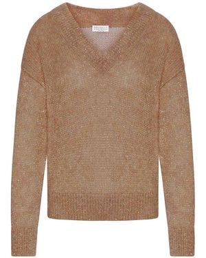 Brunello Cucinelli Dazzling English Half Rib Cotton Sweater - Brown