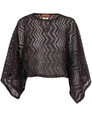 Missoni Zigzag Mesh Sequins Wide Sleeves Top - Black