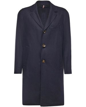 Santaniello Single-Breasted Wool Blend Coat - Blue
