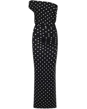 Self-Portrait Draped Polka Dot Knit Midi Dress - Black