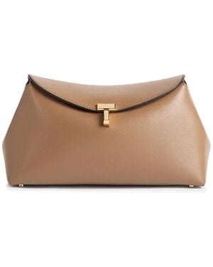 TOTEME T-Lock Leather Clutch - Natural