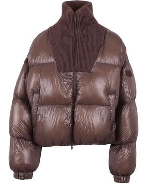 DIESEL Ripstop Down Jacket With Knit Collar - Brown