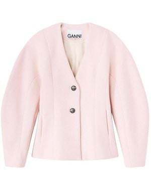 Ganni V-Neck Blazer - Pink