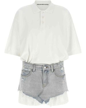 Alexander Wang Denim Skirt Polo Dress - White