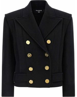 Balmain Double-Breasted Coat - Black