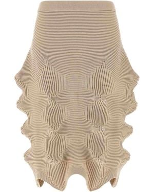 Issey Miyake Linkage Ribbed Knitted Skirt - Natural