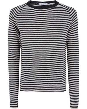 Base London Striped Round Neck Sweater - Black