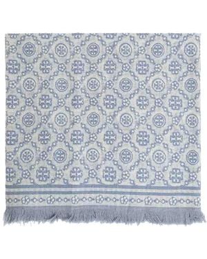 Tory Burch Sciarpa Floreale Con Monogramma T - Blu