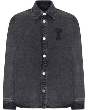 Ami Paris Ami De Coeur Cotton Knit Shirt Jacket - Blue
