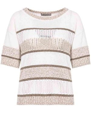 D. EXTERIOR Striped Perforated Cotton And Viscose Jumper - Natural