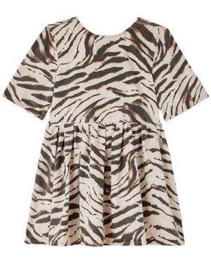Ganni Zebra Print Cotton Mini Dress - White