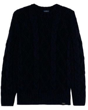 Paul & Shark Cable Knit Crewneck Wool Jumper - Blue