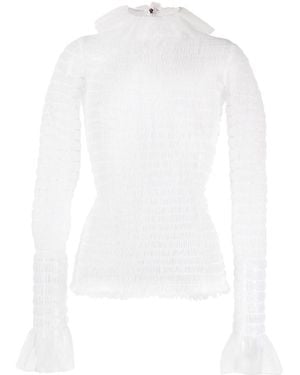 Thom Browne Frilled High-Neck Tulle Top - White