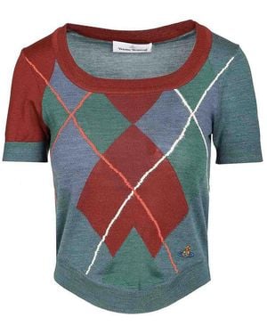 Vivienne Westwood Argyle Wool And Cotton Jumper - Blue