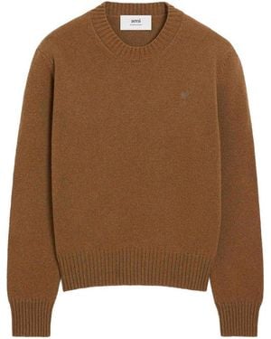 Ami Paris Ami De Coeur Crewneck Jumper - Brown