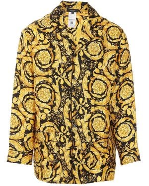 Versace Silk Pyjama Shirt With Baroque Motif - Yellow